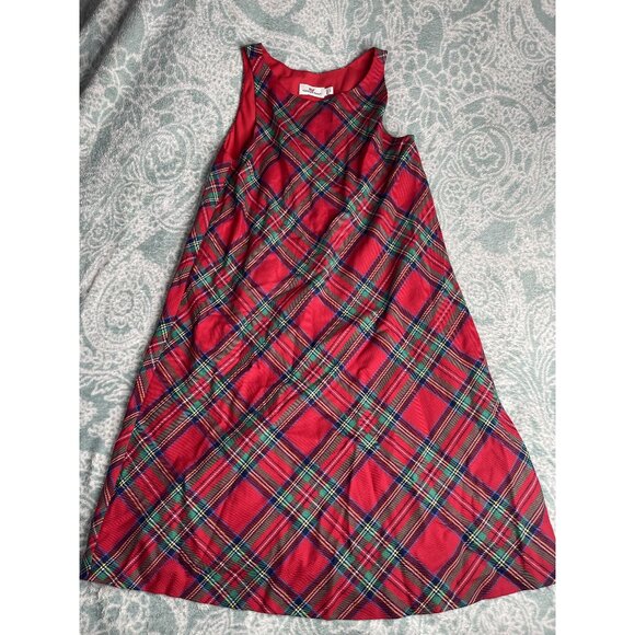 Vineyard Vines Jolly Plaid Dress Sz‎ 4 Red Wool Heritage Print Fall Winter - Picture 1 of 6